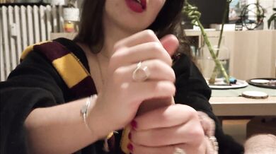 My Hermione jerks me off in Gryffindor outfit