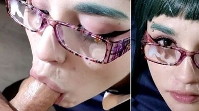 Maki Keeps Sucking After Huge Cum Load, Facial CumShot In The Glasses