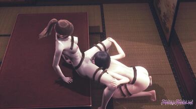 Attack on Titans Hentai Yuri - Sasha and Mikasa scissor and then Mikasa eats her pussy