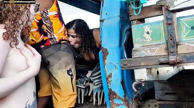 truck driver fucks two hot girls who are going to ask questions at their job