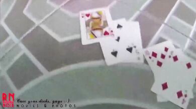 Strip-poker game. Lucky guy and naked girlfriend. Gambling striptease poker