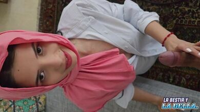 Muslim virgin meets a cock for the first time and sucks me off and shoves it in her tight pussy