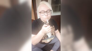 Nerdy Chubby Slut Smoking on Porch