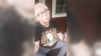 Nerdy Chubby Slut Smoking on Porch