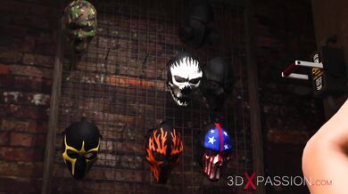 Rough Sex in the basement. A sheriff in a mask fucks hard a super cuffed girl. Cum on body