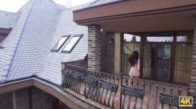 OLD4K. Minx takes pink robe off to make old boy thrust cock into her