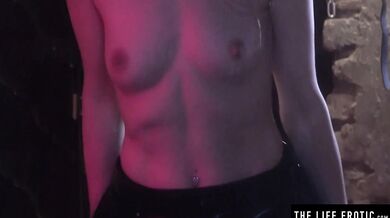 Watch this kinky girl DP her pussy and ass in her sex dungeon