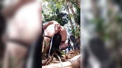 I finger my pussy outdoors thinking about my lover.