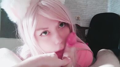 pet the catgirl and fed her with cum