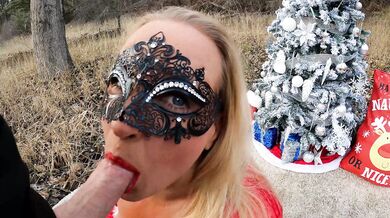 Hiker Spies on Horny Mrs. Claus while she MASTURBATES outdoors! He gets a HOLIDAY SURPRISE!