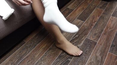 Schoolgirl Show Feet in Knee Socks and Change Dress knee socks Nylon Pantyhose foot fetish part 2