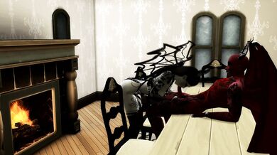 Queen of Pain SUCKS SATAN'S COCK AND GETS A CREAMPIE IN MOUTH