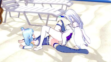 Aqua and Emilia having fun in the real world! (3d Hentai) (Isekai Quartet) (Konosuba) (Re:Zero)
